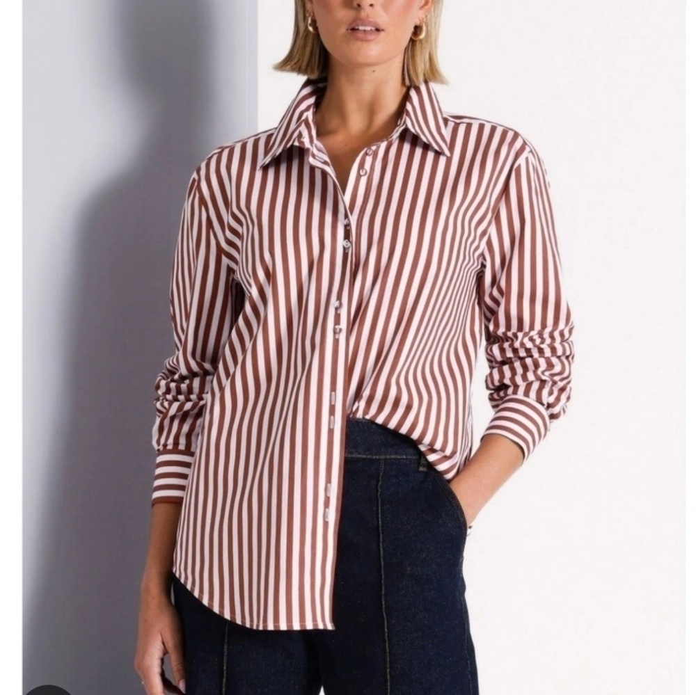 Lands' End Dusty Rose Are Pink 3/4 Sleeve Button Down Shirt